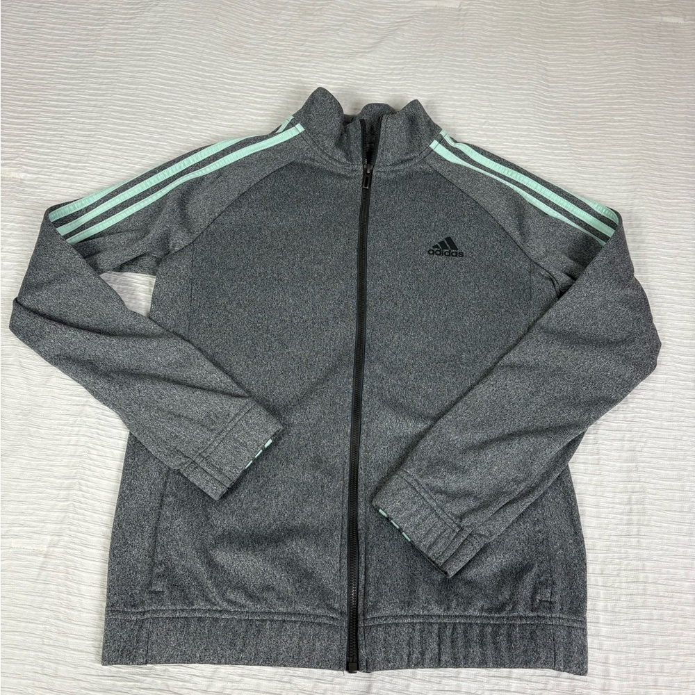 Adidas Women's Gray Long Sleeve Top with Mint Stripes